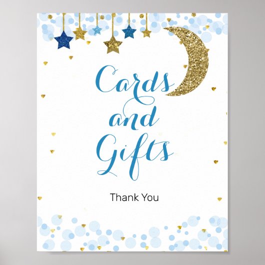 金ゴールドムーンブルーの水色カードとギフトサイン ポスター (正面)