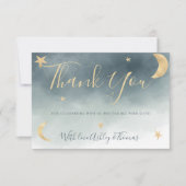 金ゴールドムーン星青い写真あなた感謝していの赤ちゃんシャワー サンキューカード (正面)