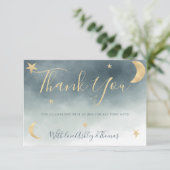 金ゴールドムーン星青い写真あなた感謝していの赤ちゃんシャワー サンキューカード (スタンド正面)