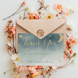 金ゴールドムーン星青い写真あなた感謝していの赤ちゃんシャワー サンキューカード