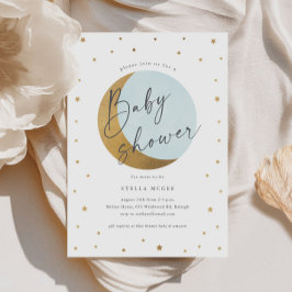 金ゴールドムーン&スタースクリプト少年の赤ちゃんシャワー 招待状