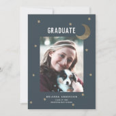 金ゴールドムーン&スターズネイビーブルー卒業パーティー 招待状 (正面)