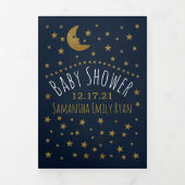 金ゴールドムーン&スターズミッドナイトブルーベビーシャワースイート 三つ折り招待状 (カバー)