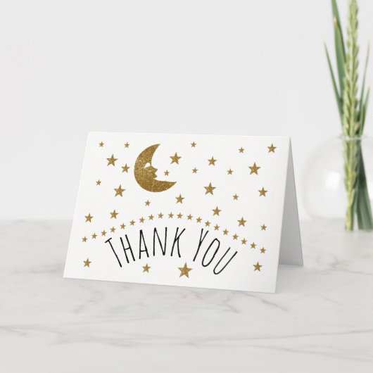 金ゴールドムーン&スターズ赤ちゃんシャワー サンキューカード (正面)