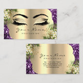 金ゴールドメイクアップアーティストラッシュフローラミントパープル 名刺 (正面/裏面)
