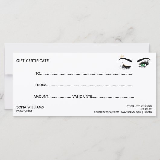 金ゴールドメイクアップウィンクアイブラウン美しいサロンギフトカード (裏面)