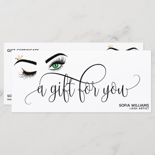 金ゴールドメイクアップウィンクアイブラウン美しいサロンギフトカード (正面/裏面)