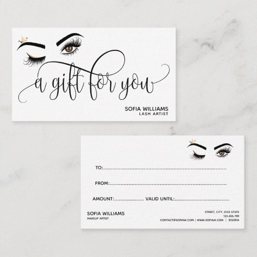 金ゴールドメイクアップウィンクアイブラウン美しいサロンギフトカード 名刺 (正面/裏面)