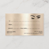 金ゴールドメイクアップウィンクアイ美しいサロンギフトカード 名刺 (裏面)