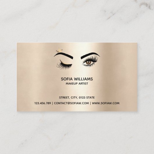 金ゴールドメイクアップウィンクアイ美しいサロンラッシュエクステンション 名刺 (裏面)