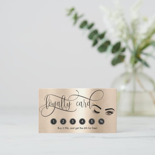 金ゴールドメイクアップウィンクアイ美しいサロンロイヤリティカード 名刺 (スタンド正面)
