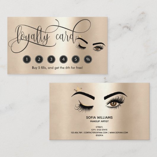 金ゴールドメイクアップウィンクアイ美しいサロンロイヤリティカード 名刺 (正面/裏面)