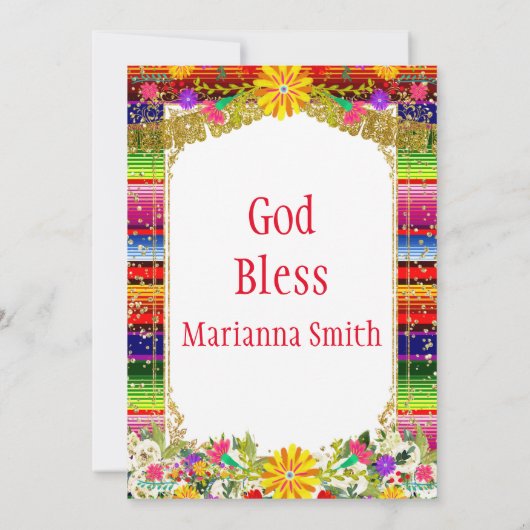 金ゴールドメカラフルキシコフローラガールフィエスタ誕生日 招待状 (裏面)