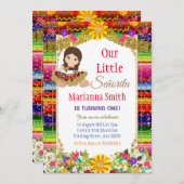 金ゴールドメカラフルキシコフローラガールフィエスタ誕生日  招待状 (正面/裏面)