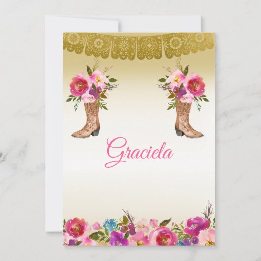 金ゴールドメキシコフラワーズフィエスタ誕生日ガール   招待状 (裏面)