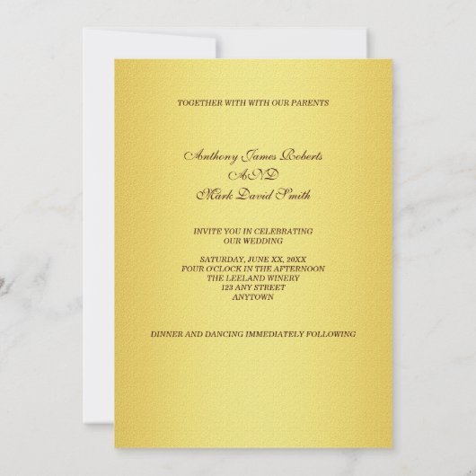 金ゴールドメタリックおよびブラウン結婚式招待状 招待状 (裏面)