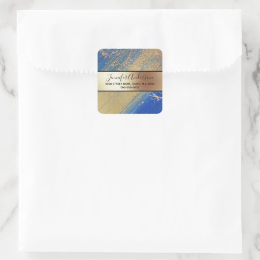 金ゴールドメタリックきらめくマーブルブルーモダンシック スクエアシール (バッグ)