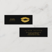 金ゴールドメタリックな唇の黒いグレームメイクアップアーティスト スキニー名刺 (正面/裏面)