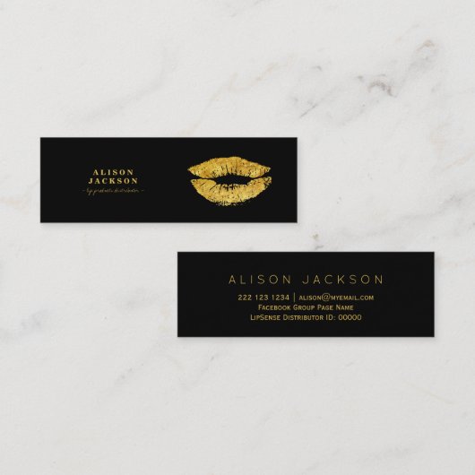 金ゴールドメタリックな唇の黒いグレームメイクアップアーティスト スキニー名刺 (正面/裏面)