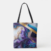 金ゴールドメタリックのアクセントはティール（緑がかった色）と紫の渦巻き トートバッグ (裏面)