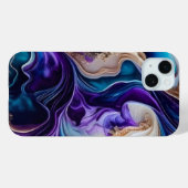 金ゴールドメタリックのアクセントティール(緑がかった色)と紫の渦巻き Case-Mate iPhoneケース (裏面 (横))