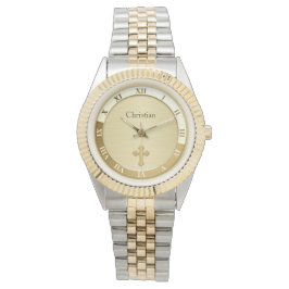 金ゴールドメタリックのクロスネームテンプレート 腕時計