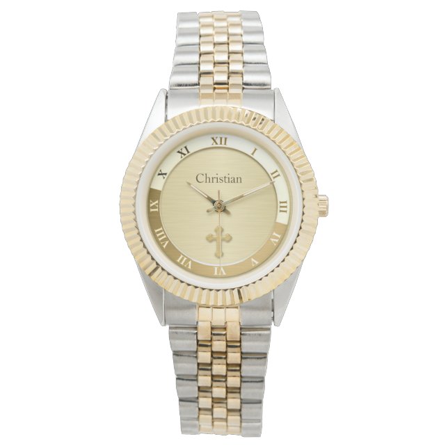 金ゴールドメタリックのクロスネームテンプレート 腕時計 (正面)