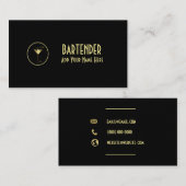 金ゴールドメタリックカクテルマルティニバーテンダー 名刺 (正面/裏面)
