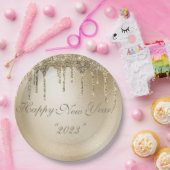 金ゴールドメタリックグリッターエレガントドリップハッピーニューイヤー ペーパープレート (パーティー)