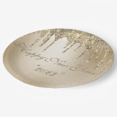 金ゴールドメタリックグリッターエレガントドリップハッピーニューイヤー ペーパープレート (アングル)