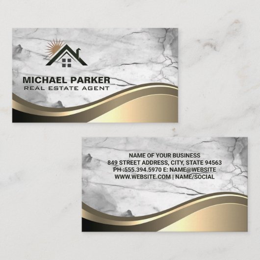 金ゴールドメタリックサニーホーム |大理石 名刺 (正面/裏面)