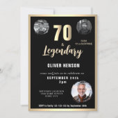 金ゴールドメタリックサプライズ3写真70誕生日 招待状 (正面)