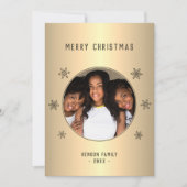 金ゴールドメタリックスノーフレーク写真クリスマスカード (正面)
