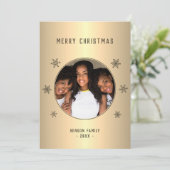 金ゴールドメタリックスノーフレーク写真クリスマスカード (スタンド正面)