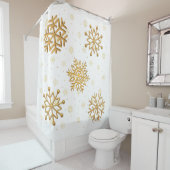 金ゴールドメタリックスノーフレークon白 シャワーカーテン (インサイチュ)