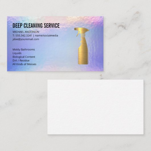 金ゴールドメタリックスプレーボトル |ハウスクリーニング 名刺 (正面/裏面)