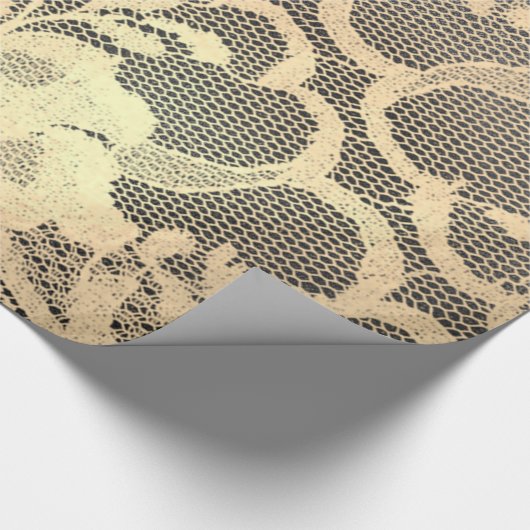 金ゴールドメタリックセピアフェイクラグジュアリーフローラレースブラック ラッピングペーパー (角)