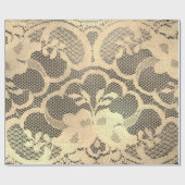 金ゴールドメタリックセピアフェイクラグジュアリーフローラレースブラック ラッピングペーパー (フラット)