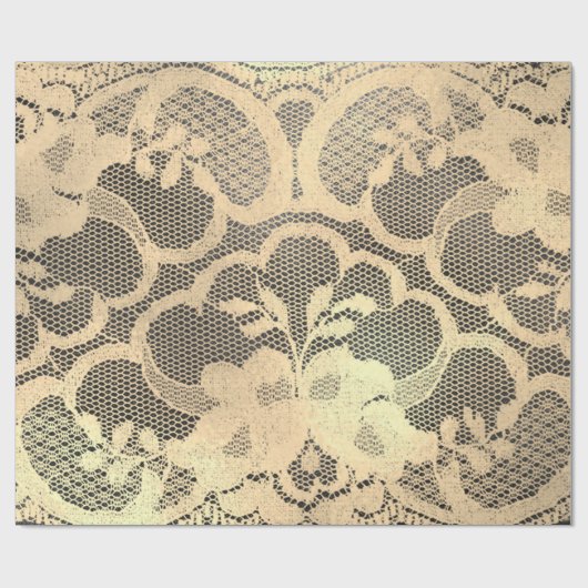 金ゴールドメタリックセピアフェイクラグジュアリーフローラレースブラック ラッピングペーパー (フラット)