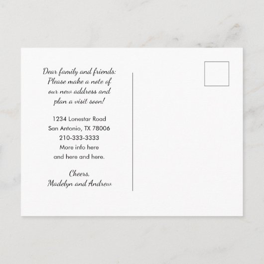 金ゴールドメタリックテキサス州マップ黒の新しいアドレス 案内ポストカード (裏面)