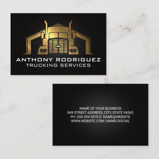 金ゴールドメタリックトラックロゴ | 工業用 名刺 (正面/裏面)