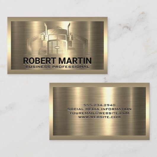 金ゴールドメタリックトラックロゴ | 金属ブラシ 名刺 (正面/裏面)