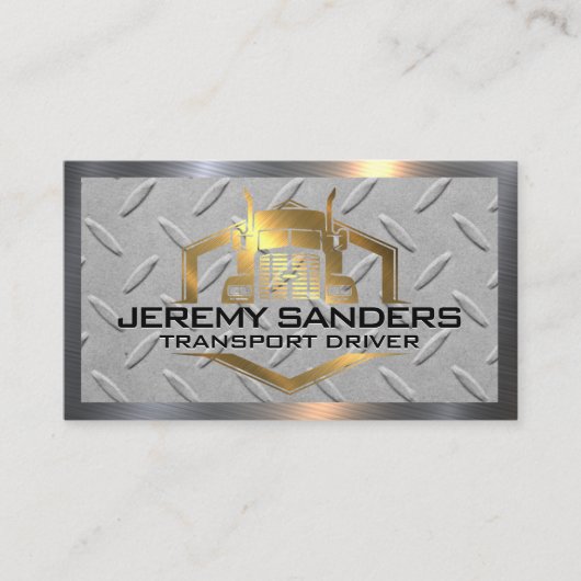 金ゴールドメタリックトラックロゴ |鋼の背景 名刺 (正面)