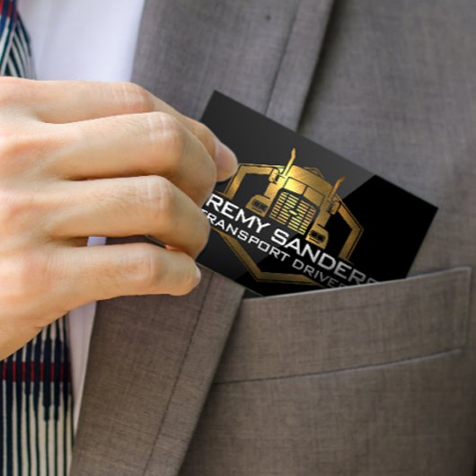 金ゴールドメタリックトラックロゴ |黒の光沢 名刺