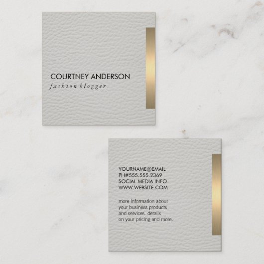 金ゴールドメタリックトリムホワイトレザー スクエア名刺 (正面/裏面)