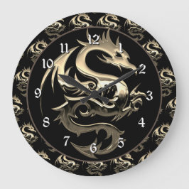 金ゴールドメタリックドラゴン ラージ壁時計