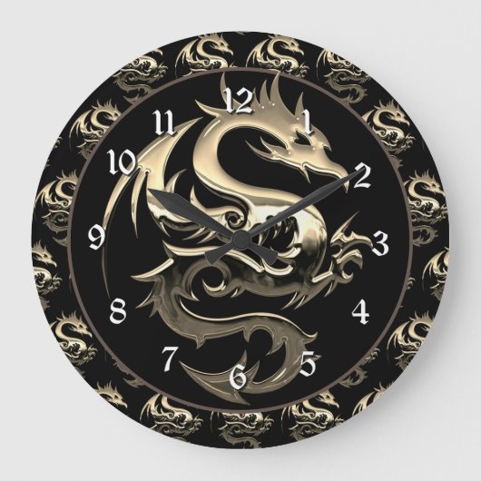 金ゴールドメタリックドラゴン ラージ壁時計 (正面)