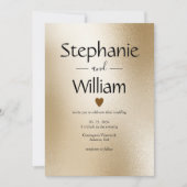 金ゴールドメタリックハートモダンエレガントな結婚式 招待状 (正面)