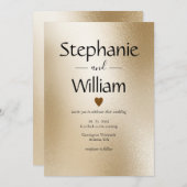 金ゴールドメタリックハートモダンエレガントな結婚式 招待状 (正面/裏面)