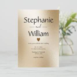 金ゴールドメタリックハートモダンエレガントな結婚式 招待状